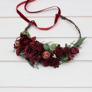 Burgundy dusty rose flower crown. Hair wreath. Flower girl crown. Wedding flowers. 5329