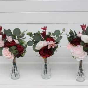 Mini bouquets for vases in burgundy blush pink color scheme. Flowers for wedding decor. Table flowers. Centerpiece. 5246