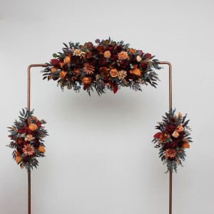  Flower arch arrangement in burgundy orange rust brown colors.  Arbor flowers. Floral archway. Faux flowers for wedding arch. 5330