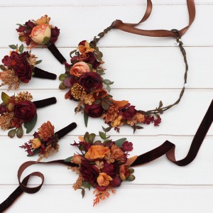 Burgundy orange rust brown  flower crown. Hair wreath. Flower girl crown. Wedding flowers. 5330