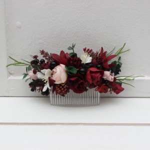 Flower comb in burgundy black green beige ivory  color scheme. Wedding accessories for hair. 5279