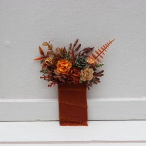 Terracotta rust orange pocket flowers. Pocket boutonniere. Flower accessories. Square flowers. 5331