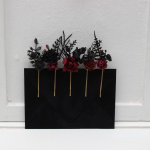  Set of  5 bobby pins in black-burgundy color scheme. Hair accessories. Flower accessories for wedding.  5325