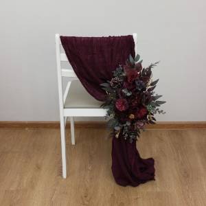 Aisle flowers in purple burgundy gold color scheme. Chair flowers. Sign flowers. Marker flowers. Wedding flowers. Flowers for wedding decor. 5223 Aisle flowers in purple burgundy gold color scheme. Chair flowers. Sign flowers. Marker flowers. Wedding flowers. Flowers for wedding decor. 5223