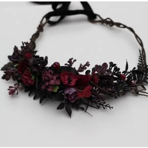 Purple burgundy black flower crown. Hair wreath for gothic wedding. Flower girl crown. Wedding flowers. 5432