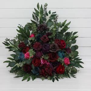 Jewel-tone wedding. Purple red teal magenta standing flowers. Aisle flowers. Wedding decorations. Floor flowers. 5297 Jewel-tone wedding. Purple red teal magenta standing flowers. Aisle flowers. Wedding decorations. Floor flowers. 5297