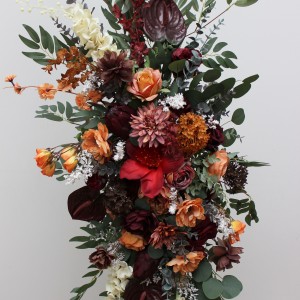  Flower arch arrangement in burgundy burnt orange colors.  Arbor flowers. Floral archway. Faux flowers for wedding arch. 5160
