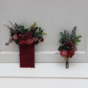  Wedding boutonnieres in burgundy dusty rose color scheme. Flower accessories. Pocket boutonniere. Square flowers. 5341