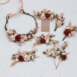  Set of  6  hair pins in  burgundy blush pink color scheme. Flower hair pins. Hair accessories. Flower accessories for wedding.  Bridesmaid gift.  5342