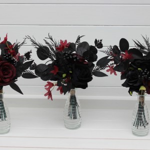Mini bouquets for vases in black burgundy color scheme. Flowers for wedding decor. Table flowers. Centerpiece. 5325