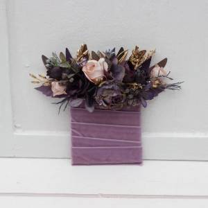 Purple lilac gold beige pocket boutonniere. Square flowers for groom. 5147