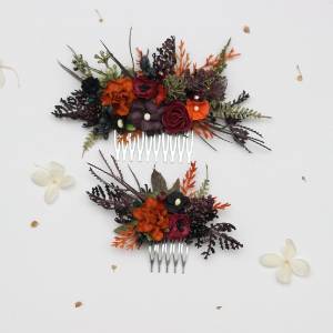 Burgundy rust purple black flower combs. Bridal hair accessories. 5443