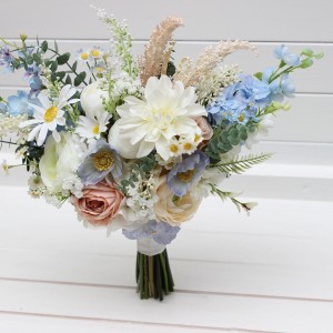 Bouquet in blue white beige color theme. Bridal bouquet. Faux bouquet. Bridesmaid bouquet. Wildflowers bouquet. 5345