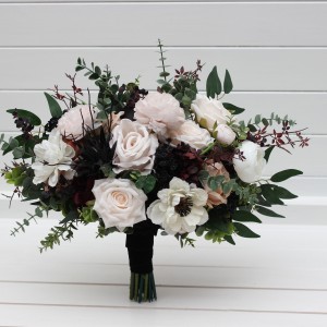 Bouquets in Blush pink burgundy black white brown color scheme. Bridal bouquet. Faux bouquet. Bridesmaid bouquet. Moody wedding. 5346