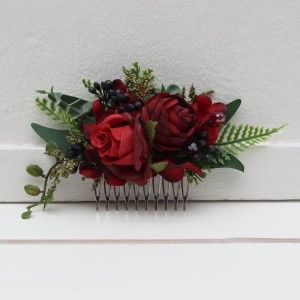 Flower comb in red green blue  color scheme. Wedding accessories for hair. Bridal flower comb. Bridesmaid floral comb. 5236