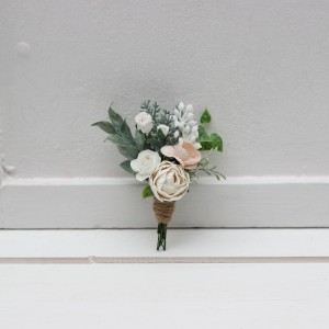  Wedding boutonniere  in white blush pink color scheme. Flower accessories. Groom boutonniere. 5347