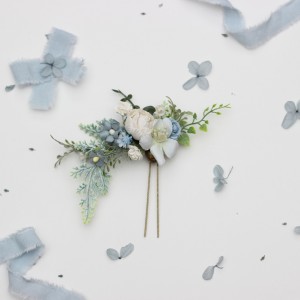 Hair pin in dusty blue and white color scheme. Flower hair pins. Hair accessories. Flower accessories for wedding.  Bridesmaid gift.  5352