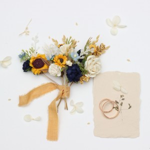  Set of  5 hair pins with sunflowers  in navy blue, cream, dusty blue color scheme. Flower hair pins. Hair accessories. Flower accessories for wedding.  Bridesmaid gift.  5353