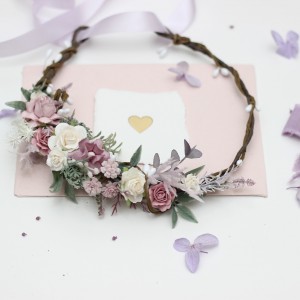 Dusty purple lilac and white flower crown. Hair wreath. Flower girl crown. Wedding flowers.5292