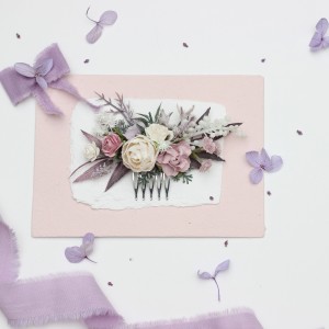 Flower comb in lavender, lilac, and white color scheme. Wedding accessories for hair. Bridal flower comb. Bridesmaid floral comb. 5292 Flower comb in lavender, lilac, and white color scheme. Wedding accessories for hair. Bridal flower comb. Bridesmaid floral comb. 5292