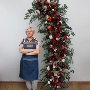  Large flower arch arrangement in burgundy rust orange cream colors.  Arbor flowers. Floral archway. Faux flowers for wedding arch. Fireplace flowers. Pillar flowers. 5359