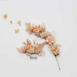 Set of single-color hair comb and hair pins in pale peach color scheme. Hair accessories. Flower accessories for weddings. Bridesmaid gift. For wedding theme - colorful bridesmaid dresses