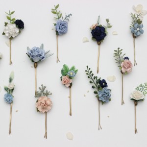 Set of hair pins in white, dusty blue, navy blue, and blush pink colors. Hair accessories. Flower accessories for weddings. Bridesmaid gift.  5363