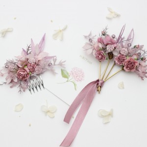 Set of single-color hair comb and hair pins. Mauve flower comb and floral hair pins. Hair accessories. Flower accessories for weddings. Bridesmaid gift. For wedding theme - colorful bridesmaid dresses