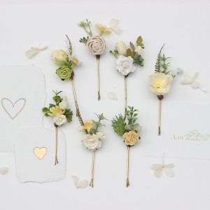  Set of  7 hair pins in white yellow green color scheme. Flower hair pins. Hair accessories. Flower accessories for wedding.  Bridesmaid gift.  5284