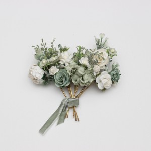  Set of  7 hair pins in  sage green white ivory color scheme. Flower bobby pins. Hair wedding accessories. Bridesmaid gift.  5391- 5075