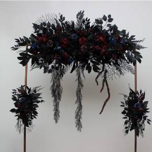 Gohic wedding arrangement for alternative wedding. Arbor flowers in burgundy black blue purple colors. Helloween floral archway. Faux flowers for wedding arch. 5429 Gohic wedding arrangement for alternative wedding. Arbor flowers in burgundy black blue purple colors. Helloween floral archway. Faux flowers for wedding arch. 5429