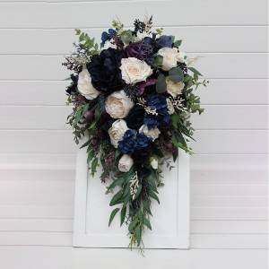 Plum ivory navy blue cascading wedding bouquets. 5450