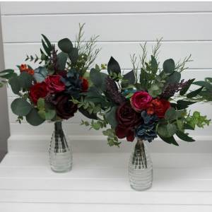 Jewel tone mini bouquet in purple red magenta teal. 5297