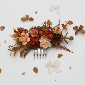 Rust orange peach brown hair comb  for fall wedding .Hair flower piece. Bridal flowers. Flower accessories. Bridesmaid comb. 5375