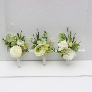  Wedding boutonnieres and wrist corsage in white green color scheme. Flower accessories. 5380