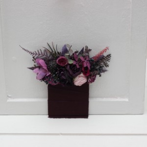 Pocket boutonniere in deep purple fuchsia pink color scheme. Flower accessories. Pocket flowers. Square flowers. 5228