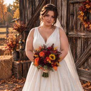 Burgundy orange purple flowers. Sunflowers bridal round bouquet. Faux fall wedding arrangement .Bridesmaid bouquet. 5385