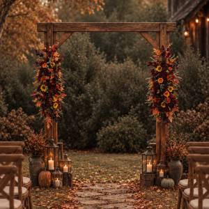 Sunflowers floral arch arrangement .Burgundy orange purple flowers. Fall archway. Faux wedding flower decor . Pergola flowers Fireplace flowers. 5385