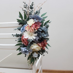 Aisle flowers in ivory, dusty blue and dusty rose color scheme. Chair flowers. Flowers for wedding decor. 5397