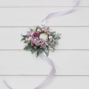 Wrist corsage  in lavender, lilac, and white  color scheme. Flower accessories for  wedding or prom. Mother bracelet. 5292