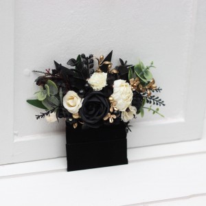 Pocket boutonniere in black ivory gold color scheme. Flower accessories. Pocket square flowers.  5300