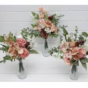 Mini bouquets for vases in dusty rose oliva beige brown color scheme. Flowers for wedding decor. Table flowers. Centerpiece. Simple wedding table flowers.5409 Mini bouquets for vases in dusty rose oliva beige brown color scheme. Flowers for wedding decor. Table flowers. Centerpiece. Simple wedding table flowers.5409
