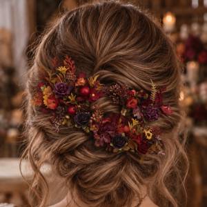  Set of  10 bobby pins in  Burgundy orange purple color scheme with sunflowers. Flower hair pins. Hair accessories. Flower accessories for wedding.  Bridesmaid gift.  5385