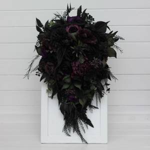 Moody Cascading Bouquets – Deep Purple, Black & Dark Green. 5411