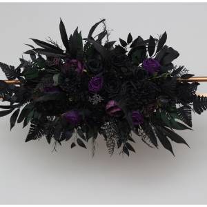 Deep purple and black floral arch for gothic wedding. 5411