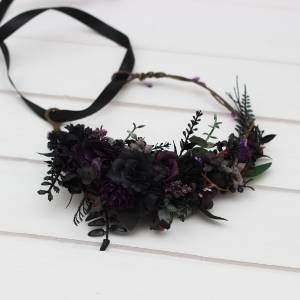 Deep purple royal purple black and dark green  flower crown. Hair wreath. 5411