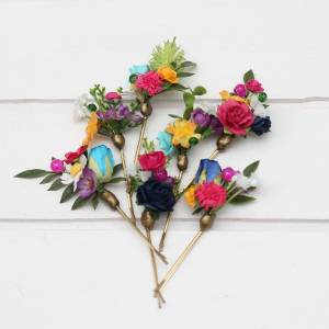 Set of 7 сolorful wildflower hairpins. Flower bobby pins. Bridal hair accessories. Bridesmaid bobby pins. Bridesmaid gift. 5414