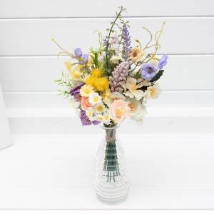 Colorful wildflower mini bouquet for table decor. Daisy posy bouquet for spring summer wedding. DIY faux flowers in blue, peach, lilac, yellow, pink. 5420 Colorful wildflower mini bouquet for table decor. Daisy posy bouquet for spring summer wedding. DIY faux flowers in blue, peach, lilac, yellow, pink. 5420