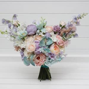 Pastel bridal bouquet. Turquoise, lilac, blush pink and white faux blooms. Wedding flowers. 5417 Pastel bridal bouquet. Turquoise, lilac, blush pink and white faux blooms. Wedding flowers. 5417