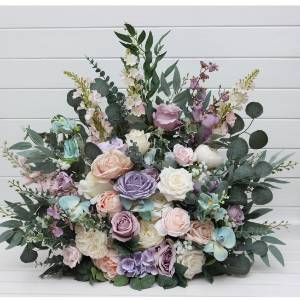 Standing flowers in pastel color scheme. Turquoise, lilac, blush pink and white aisle flowers. Wedding decorations. Floor flowers. 5417 Standing flowers in pastel color scheme. Turquoise, lilac, blush pink and white aisle flowers. Wedding decorations. Floor flowers. 5417